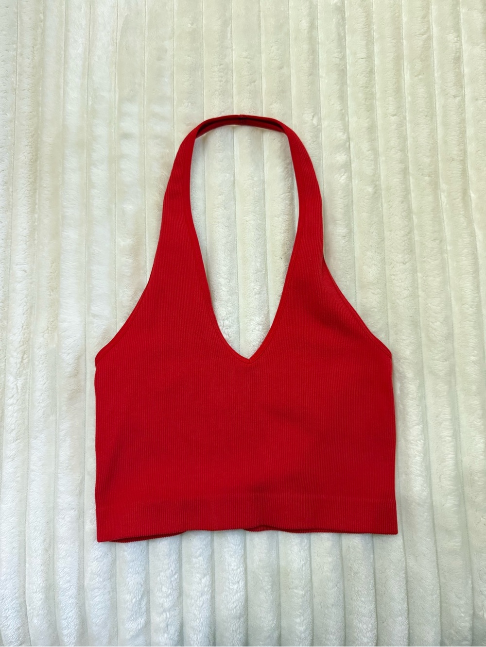 FashionNOVA Rec Ribbed V-Neck Halter Crop Top